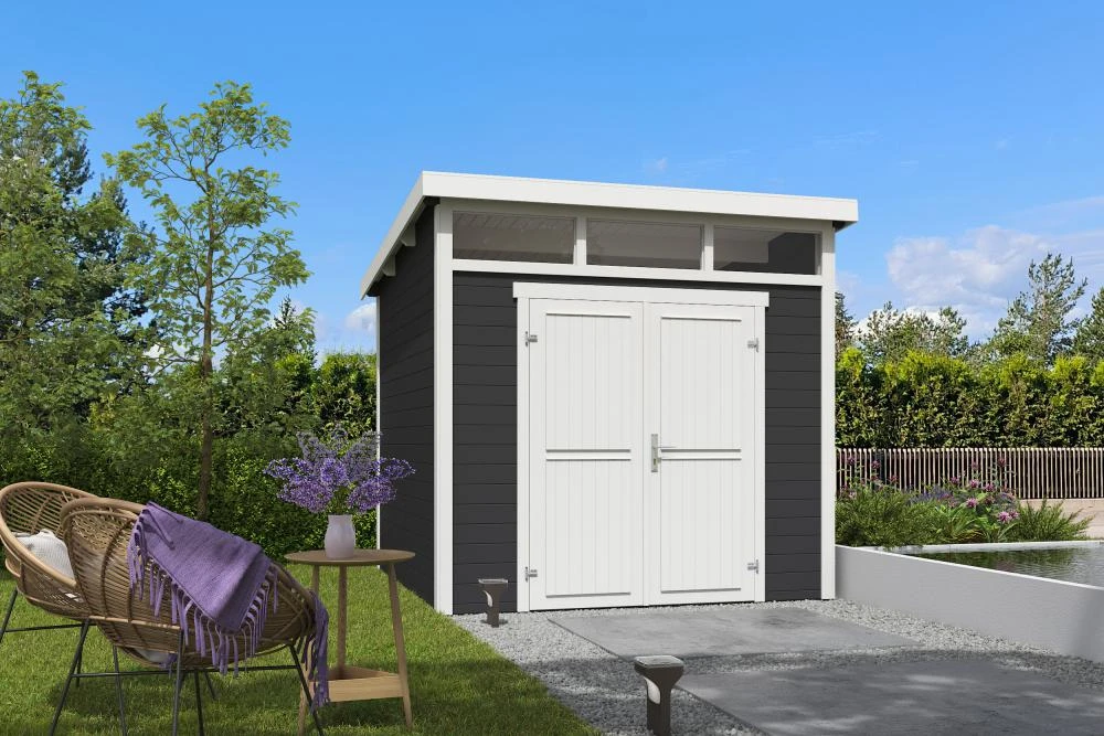 Outdoor Life Blokhut Kibo 3 Carbon Grey-Wit 250 x 250 cm - Afbeelding 1